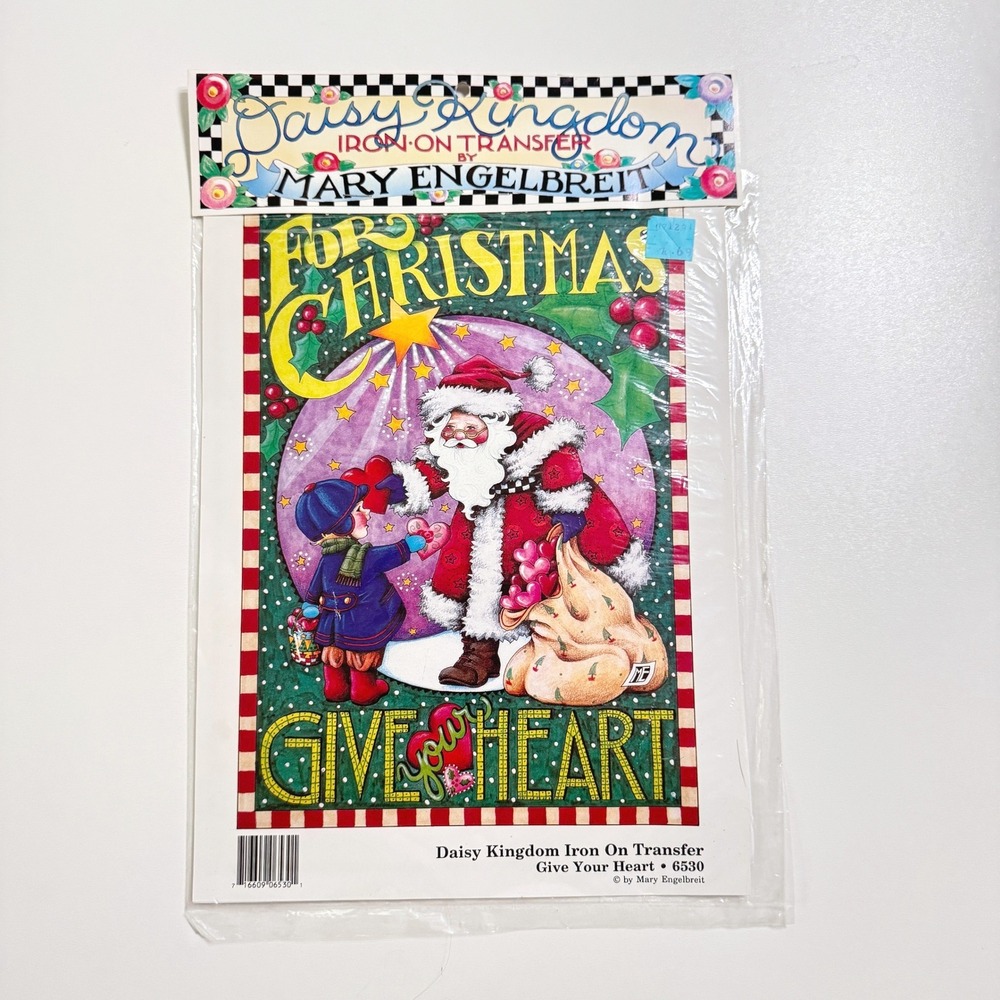 Vintage 1990 MARY ENGELBREIT Daisy Kingdom Iron-On Transfer Santa Christmas 6530